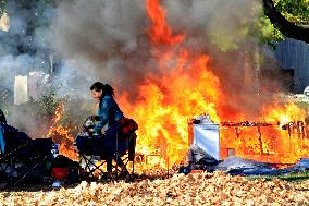 Homeless Encampment Tent Fire In Gage Park, Hamilton, Canada, On November 9, 2024