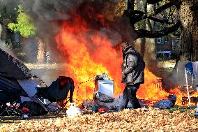 Homeless Encampment Tent Fire In Gage Park, Hamilton, Canada, On November 9, 2024