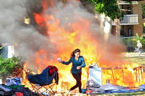 Homeless Encampment Tent Fire In Gage Park, Hamilton, Canada, On November 9, 2024