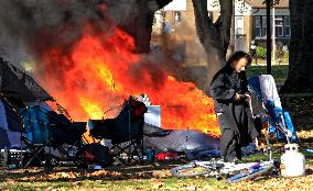 Homeless Encampment Tent Fire In Gage Park, Hamilton, Canada, On November 9, 2024