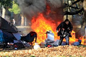 Homeless Encampment Tent Fire In Gage Park, Hamilton, Canada, On November 9, 2024