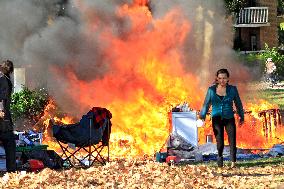 Homeless Encampment Tent Fire In Gage Park, Hamilton, Canada, On November 9, 2024