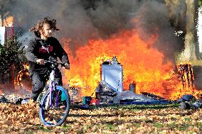 Homeless Encampment Tent Fire In Gage Park, Hamilton, Canada, On November 9, 2024