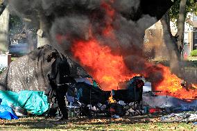 Homeless Encampment Tent Fire In Gage Park, Hamilton, Canada, On November 9, 2024