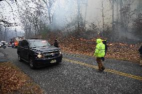 Firefighters Battle Wildfire In Greenwood Lake New York Following Death Of New York State Parks Employee Fighting Fire