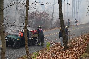 Firefighters Battle Wildfire In Greenwood Lake New York Following Death Of New York State Parks Employee Fighting Fire