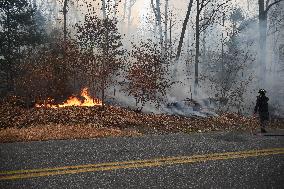 Firefighters Battle Wildfire In Greenwood Lake New York Following Death Of New York State Parks Employee Fighting Fire