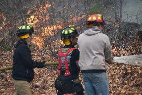 Firefighters Battle Wildfire In Greenwood Lake New York Following Death Of New York State Parks Employee Fighting Fire