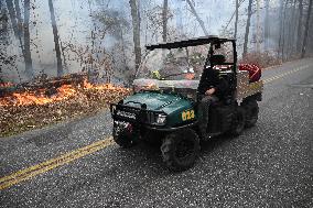 Firefighters Battle Wildfire In Greenwood Lake New York Following Death Of New York State Parks Employee Fighting Fire