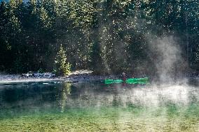 Kayaking On The Lake Plansee, Tyrol, Austria