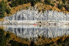 Kayaking On The Lake Plansee, Tyrol, Austria