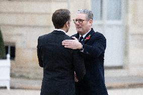 Emmanuel Macron meets Keir Starmer at the Elysee Palace - Paris