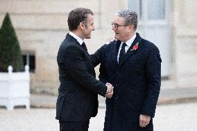 Emmanuel Macron meets Keir Starmer at the Elysee Palace - Paris