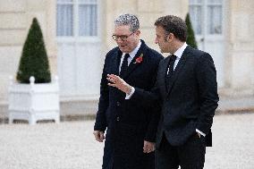 Emmanuel Macron meets Keir Starmer at the Elysee Palace - Paris