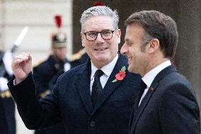 Emmanuel Macron meets Keir Starmer at the Elysee Palace - Paris