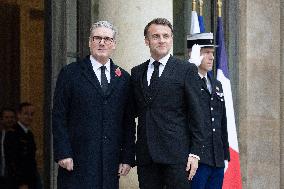 Emmanuel Macron meets Keir Starmer at the Elysee Palace - Paris