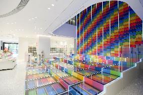 Rainbow Book Wall at Wuzhou Bookstore in Chongqing