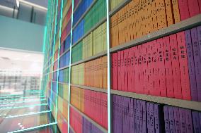 Rainbow Book Wall at Wuzhou Bookstore in Chongqing