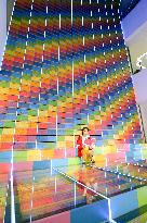 Rainbow Book Wall at Wuzhou Bookstore in Chongqing