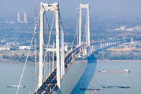 Longtan Yangtze River Bridge Under Construction in Nanjing