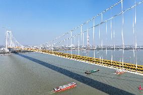 Longtan Yangtze River Bridge Under Construction in Nanjing