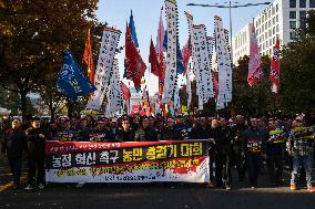 Hundreds Of Farmers Rally In Yeouido Demanding Agricultural Reform