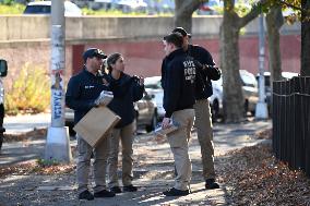 Evidence Markers At Scene Where A 21-year-old Man Was Fatally Stabbed At Steuben Park In Brooklyn New York