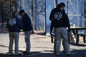 Evidence Markers At Scene Where A 21-year-old Man Was Fatally Stabbed At Steuben Park In Brooklyn New York