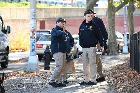 Evidence Markers At Scene Where A 21-year-old Man Was Fatally Stabbed At Steuben Park In Brooklyn New York