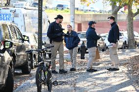 Evidence Markers At Scene Where A 21-year-old Man Was Fatally Stabbed At Steuben Park In Brooklyn New York