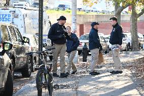 Evidence Markers At Scene Where A 21-year-old Man Was Fatally Stabbed At Steuben Park In Brooklyn New York