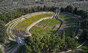 Drone View Of The Ancient Augustan Amphitheater In Lucera, Italy