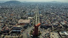 Aerial View Of  Monument  Of "El Coyote" In Nezahualcoyotl