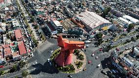 Aerial View Of  Monument  Of "El Coyote" In Nezahualcoyotl