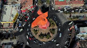 Aerial View Of  Monument  Of "El Coyote" In Nezahualcoyotl