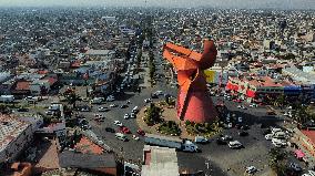 Aerial View Of  Monument  Of "El Coyote" In Nezahualcoyotl