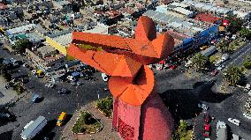 Aerial View Of  Monument  Of "El Coyote" In Nezahualcoyotl