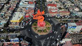 Aerial View Of  Monument  Of "El Coyote" In Nezahualcoyotl