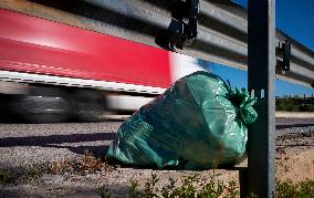 Abandoned Bag Of Mixed Waste On Roadside In San Ferdinando Di Puglia, Italy