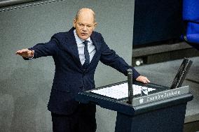 German Chancellor holds a Government Declaration in Bundestag