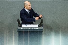 German Chancellor holds a Government Declaration in Bundestag