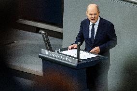 German Chancellor holds a Government Declaration in Bundestag