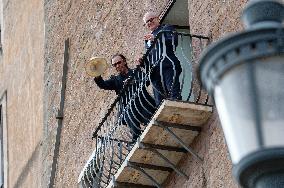 The Mayor Of Rome Roberto Gualtieri Delivers The Capitoline Wolf To Italian Singer-songwriter Antonello Venditti In The Giulio C