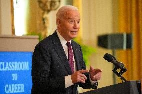 President Biden And First Lady Jill Biden Speak At Classroom To Career Summit