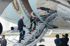 President Joe Biden boards Air Force One at Joint Base Andrews