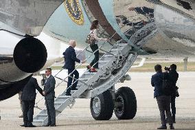 President Joe Biden boards Air Force One at Joint Base Andrews