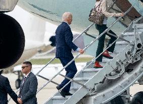 President Joe Biden boards Air Force One at Joint Base Andrews