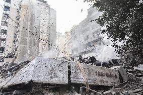 Destruction After Israeli Strike On Beirut's Southern Suburbs