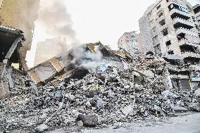 Destruction After Israeli Strike On Beirut's Southern Suburbs