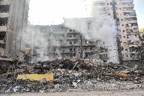 Destruction After Israeli Strike On Beirut's Southern Suburbs